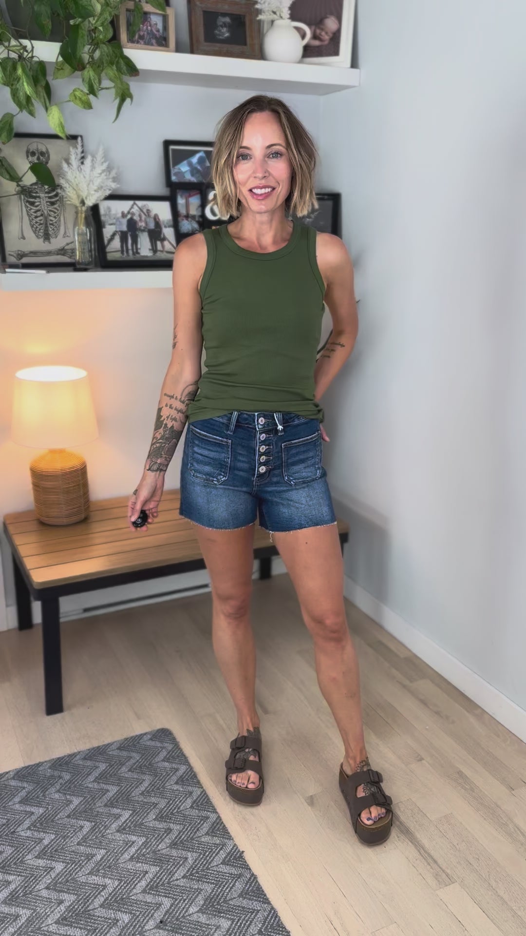 Larkspur High Rise Patched Pocket Button Fly Shorts- MANIFEST-FINAL SALE