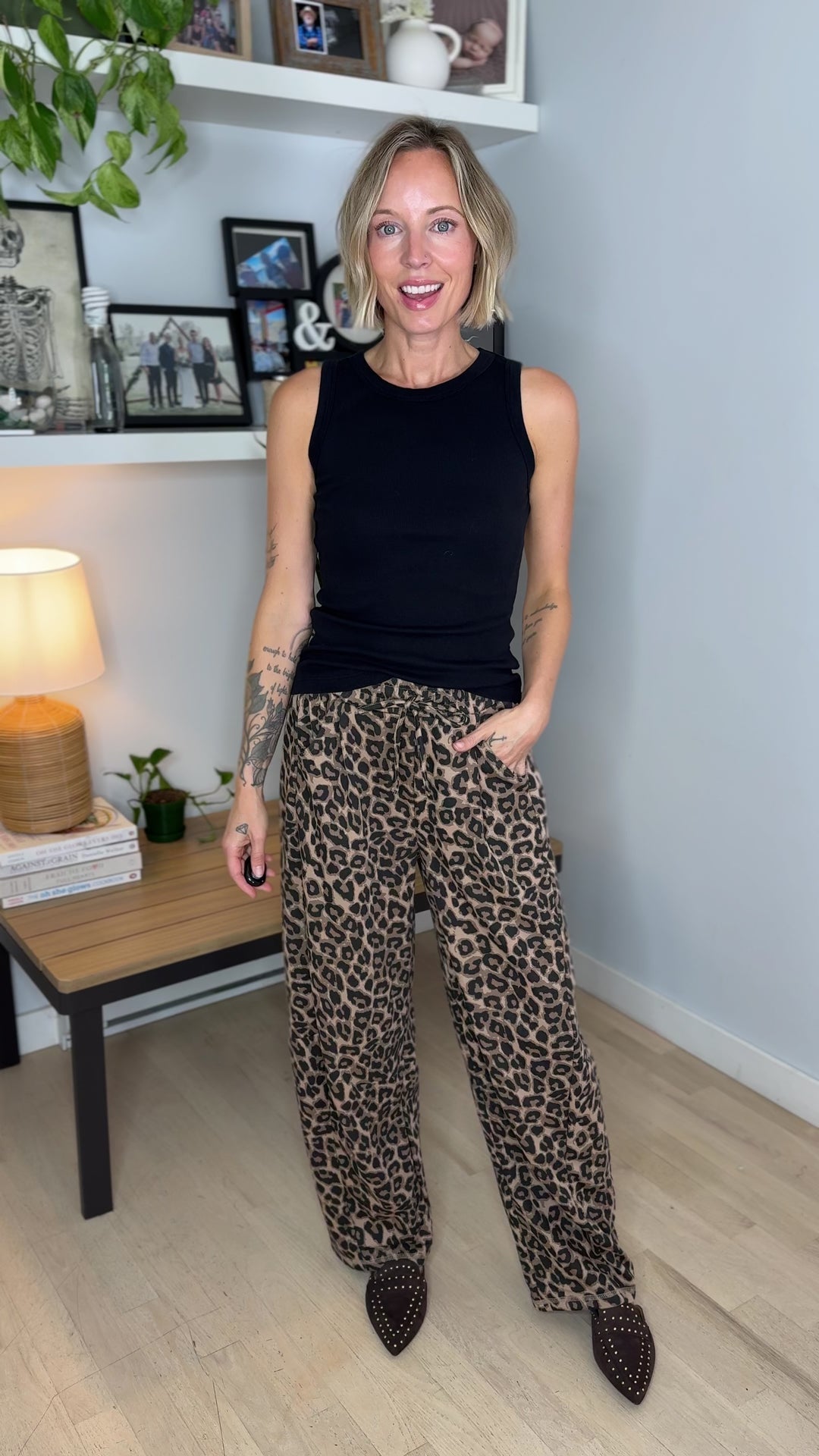 Addie Leopard Cotton Blend Barrel Jogger- TAUPE/LEOPARD