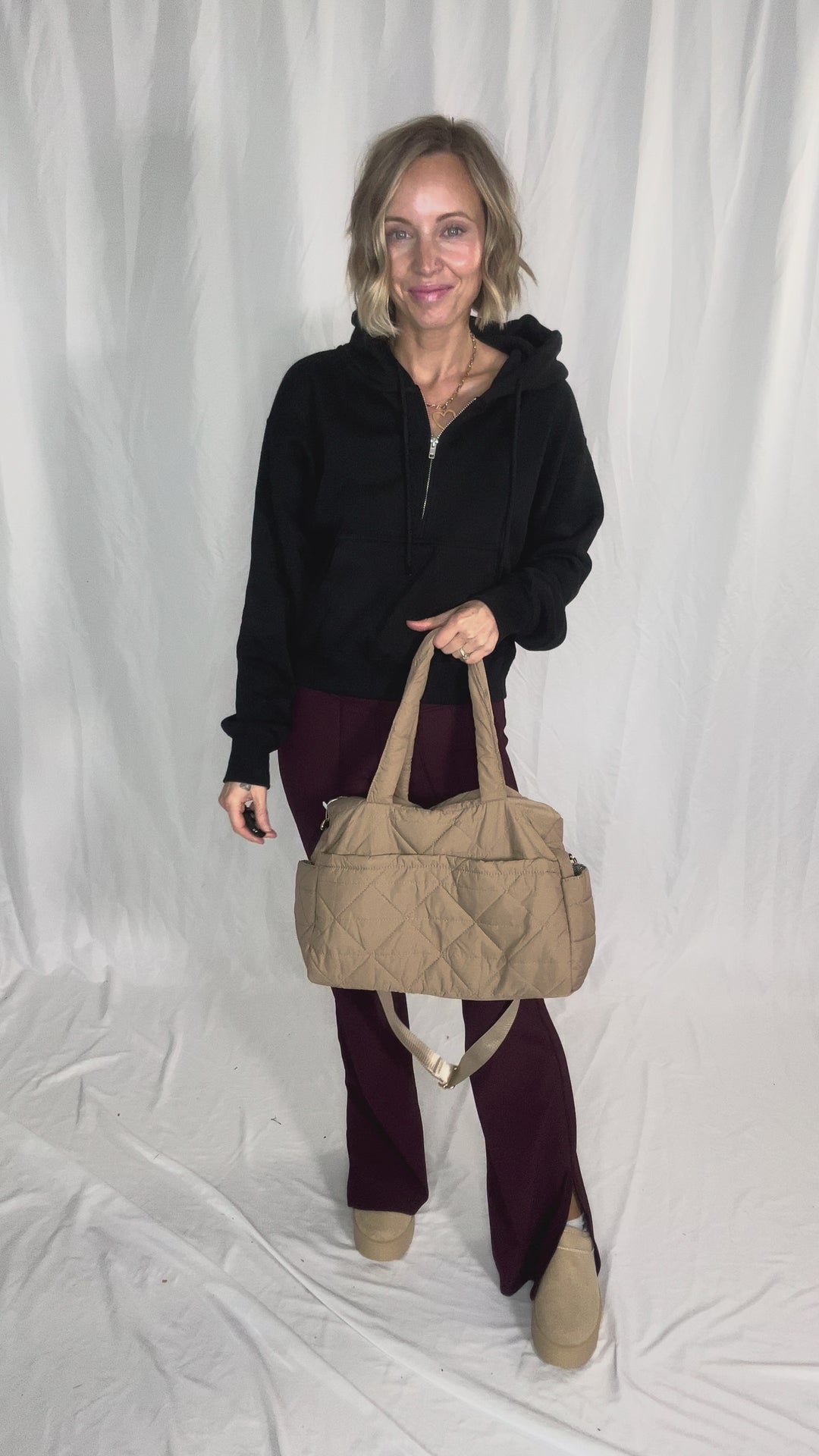 Billie Quilted Weekender Bag- TAUPE