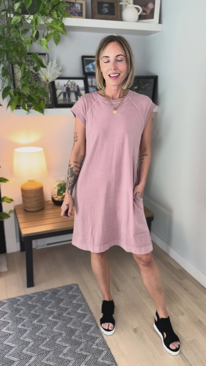 Nalu Washed Cap Sleeve Cotton Dress- DUSTY PINK
