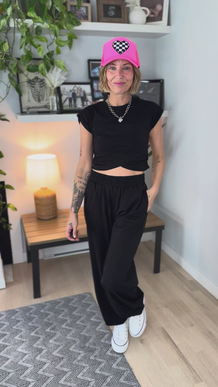Mari Stretch Cotton Crossover Set- BLACK