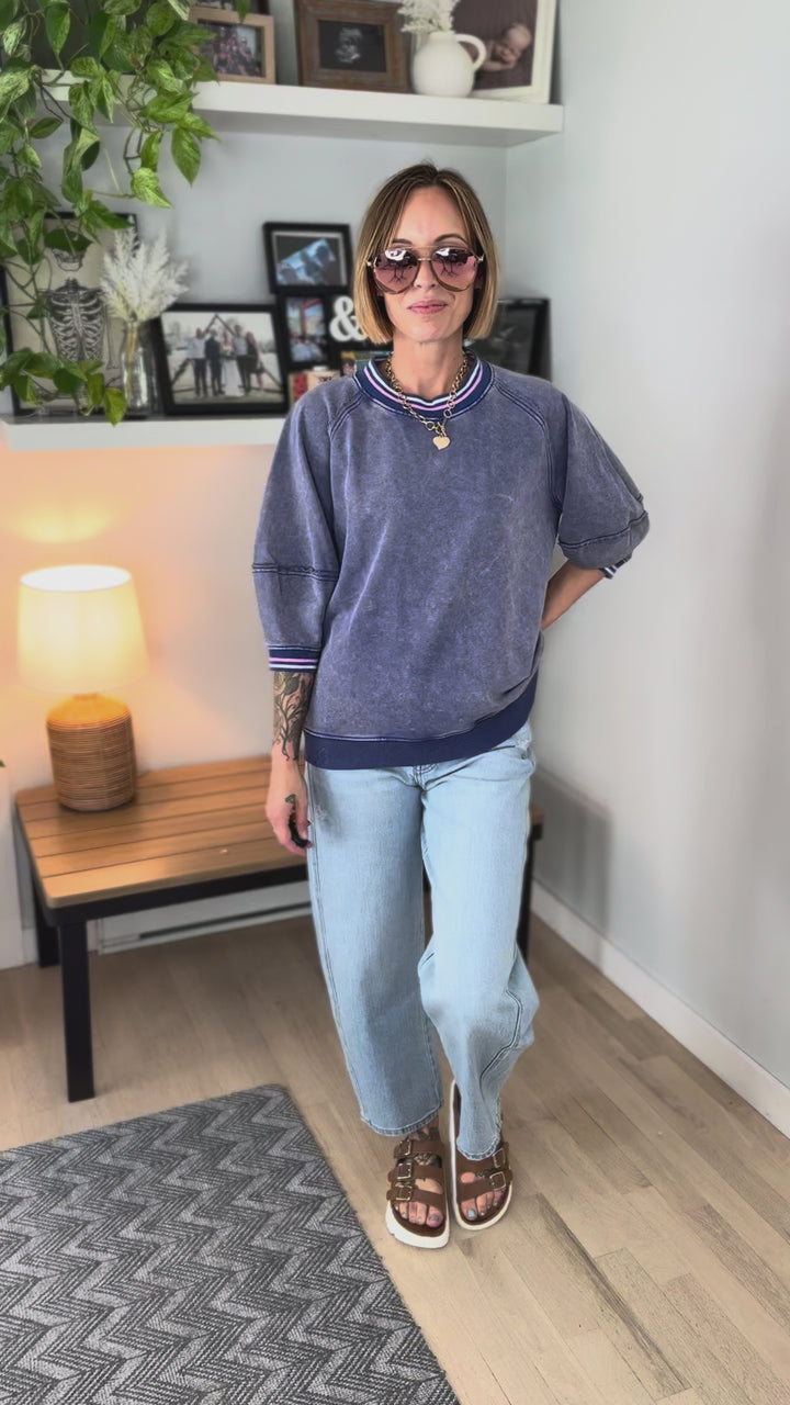 Alaina 1/2 Sleeve Pullover- WASHED DENIM