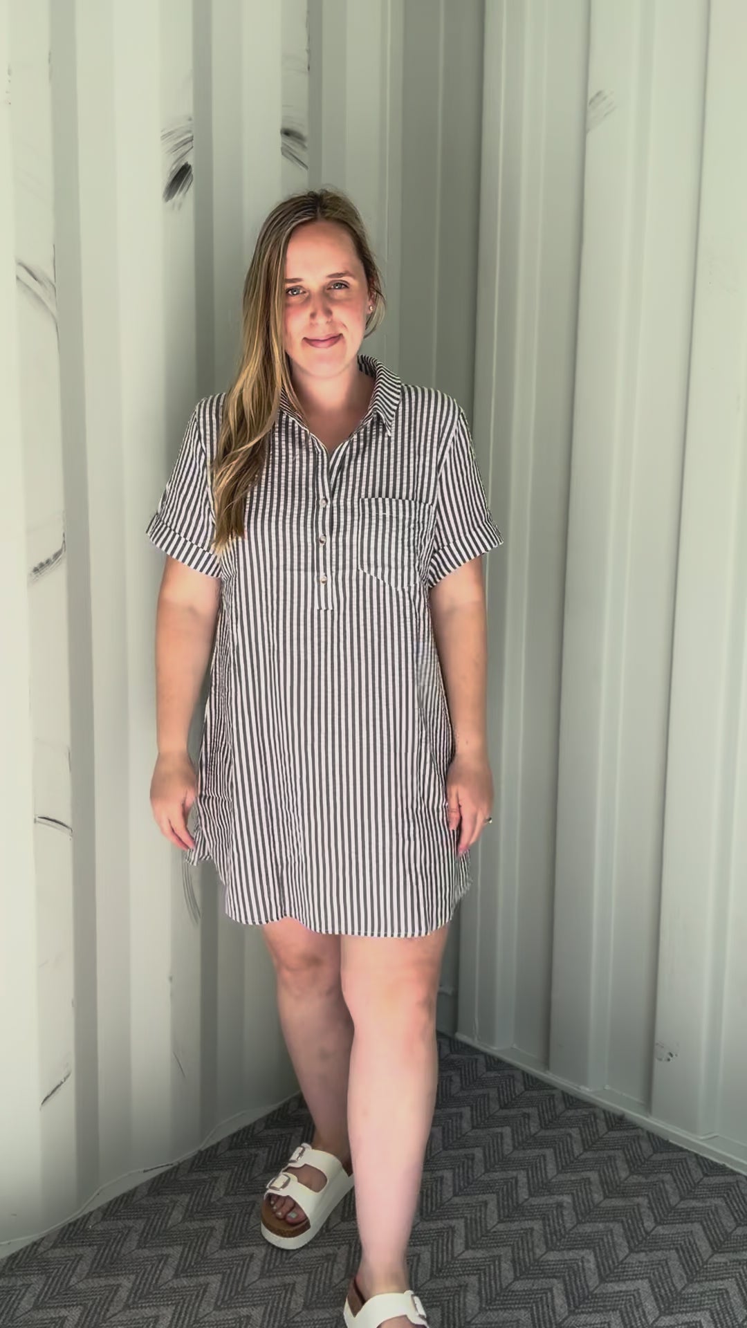 Marina Mae Seeksucker Dress- BLACK/WHITE