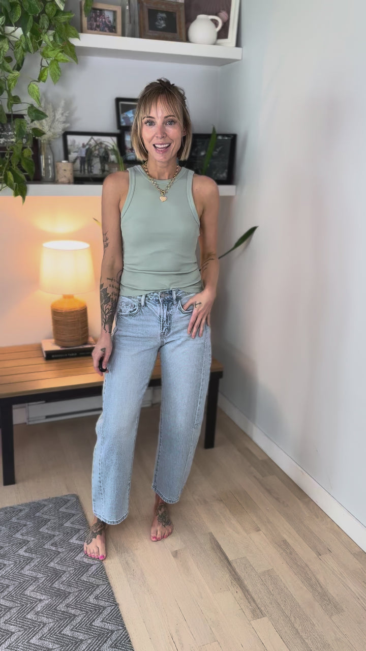 Only Val Reversible Organic Cotton Ribbed Tank- SAGE