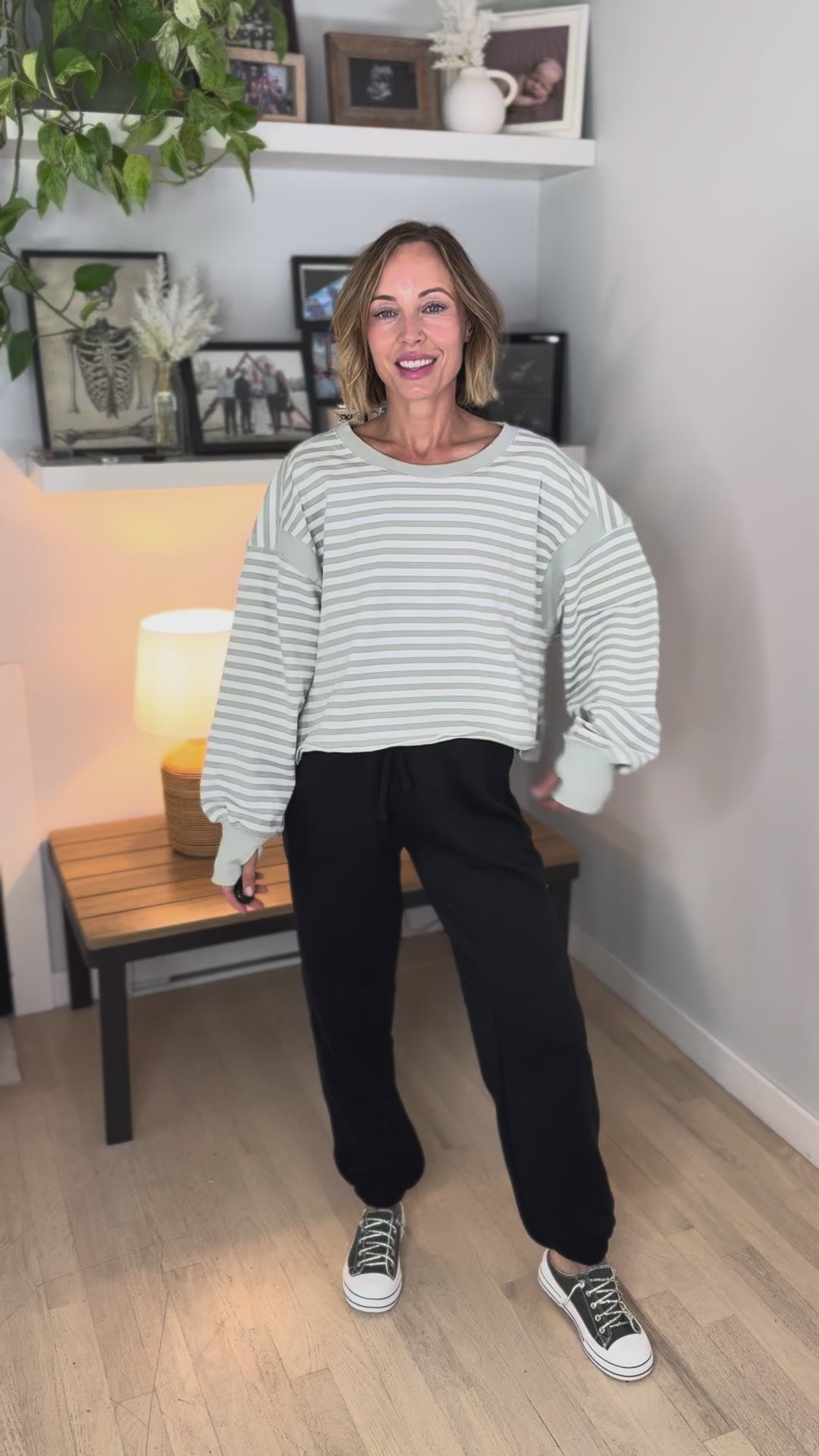 Sanbar Striped Open Back Long Sleeve- MINT/WHITE
