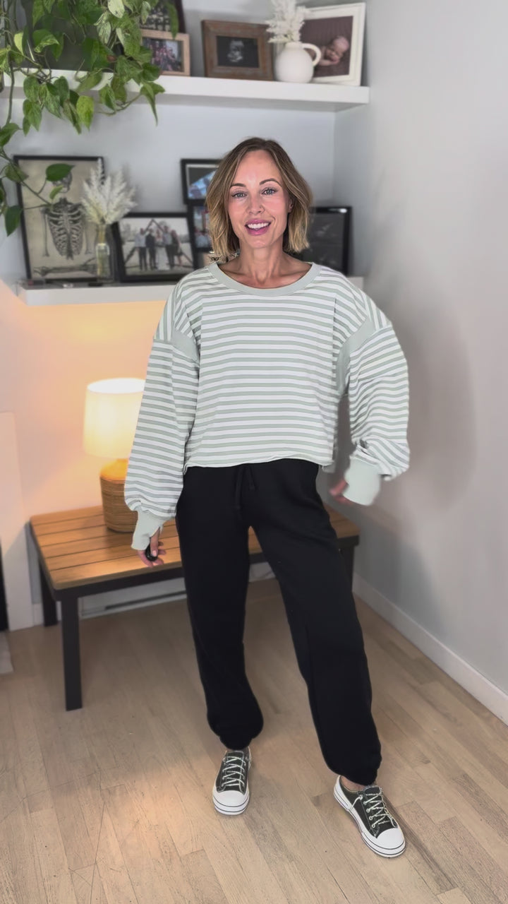 Sanbar Striped Open Back Long Sleeve- MINT/WHITE