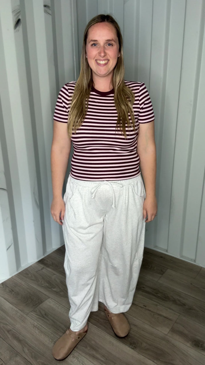 Oakes Cotton Terry Barrel Pant- HTHR GREY