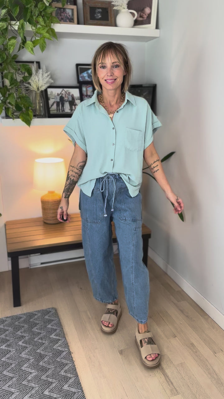 Taya Button Down Short Sleeve- SEA ANGEL-FINAL SALE