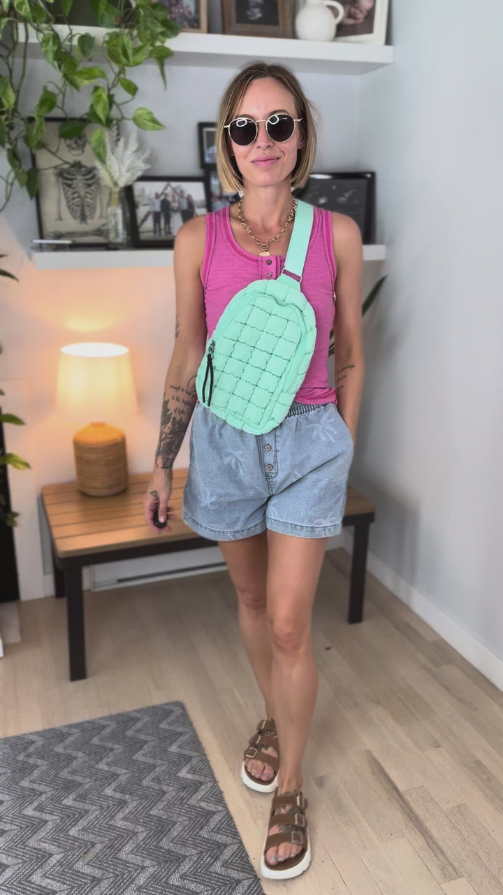 Rylee Quilted Sling Bag- MINT