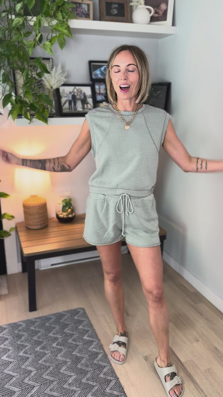 Indira Drawstring Shorts- SAGE GREEN