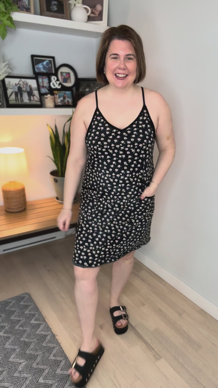 Tyra Floral Printed Romper Dress- BLACK-FINAL SALE