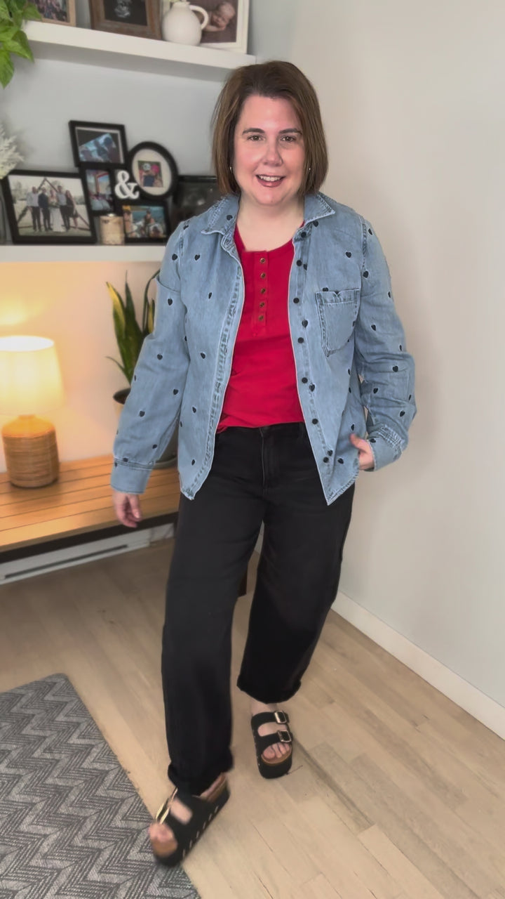Emilia Heart Embroided Denim Shirt