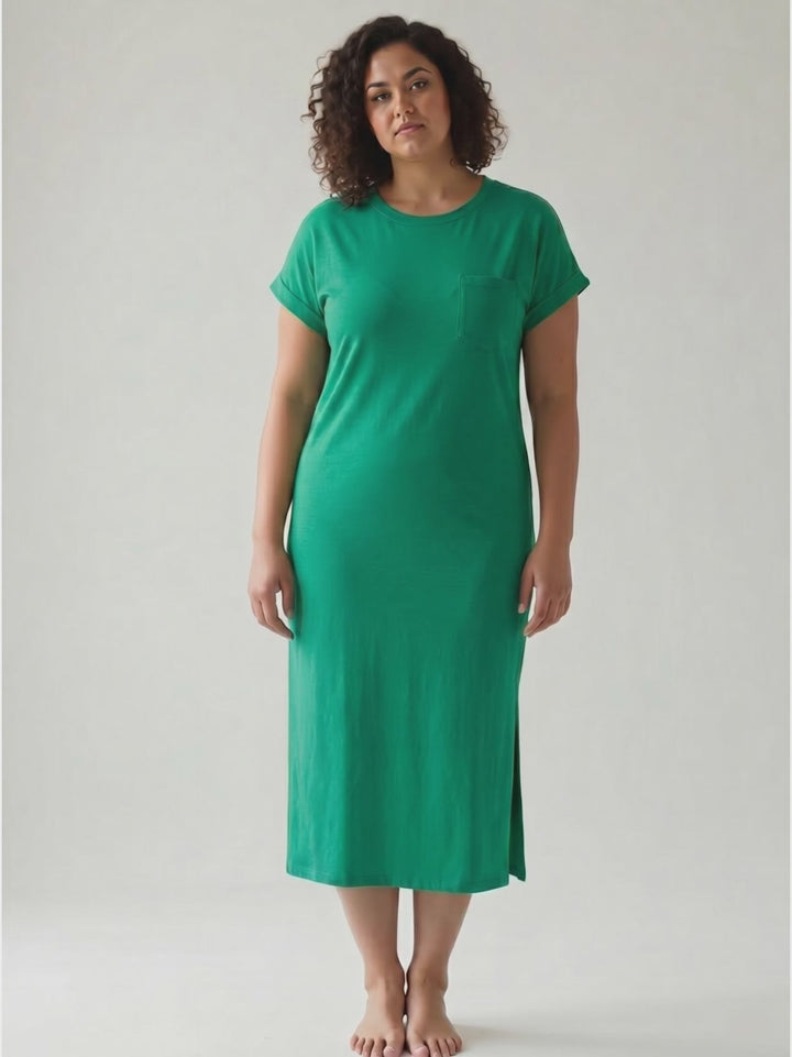 Yara Stretch Cotton Midi Dress- GREEN