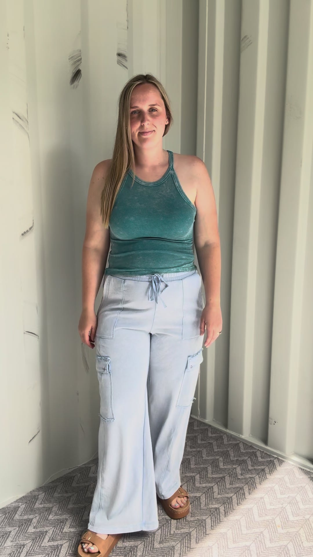 Oasis Ribbed Halter Tank- TURQUOISE-FINAL SALE