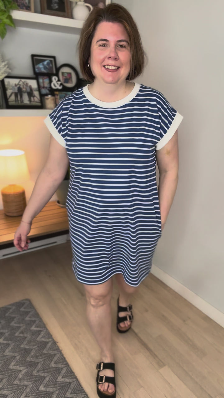 Helen Stretch Cotton T-shirt Dress- LIGHT NAVY-FINAL SALE