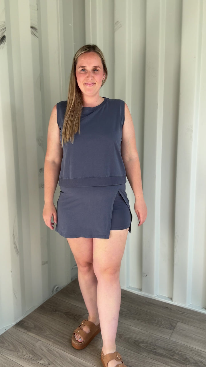 MONO B Scarlett A-line Pima Cotton Skort Set- OCEAN