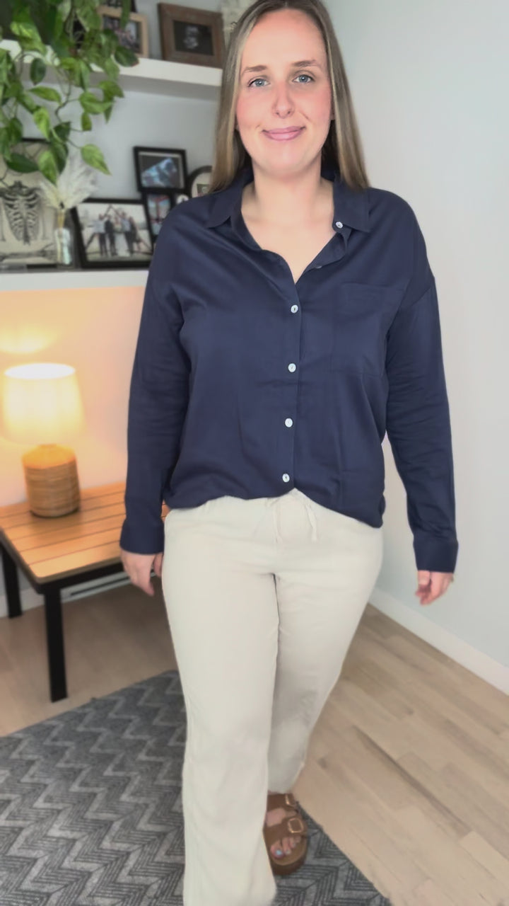Free Spirit Cotton Blend Button Down- INDIGO