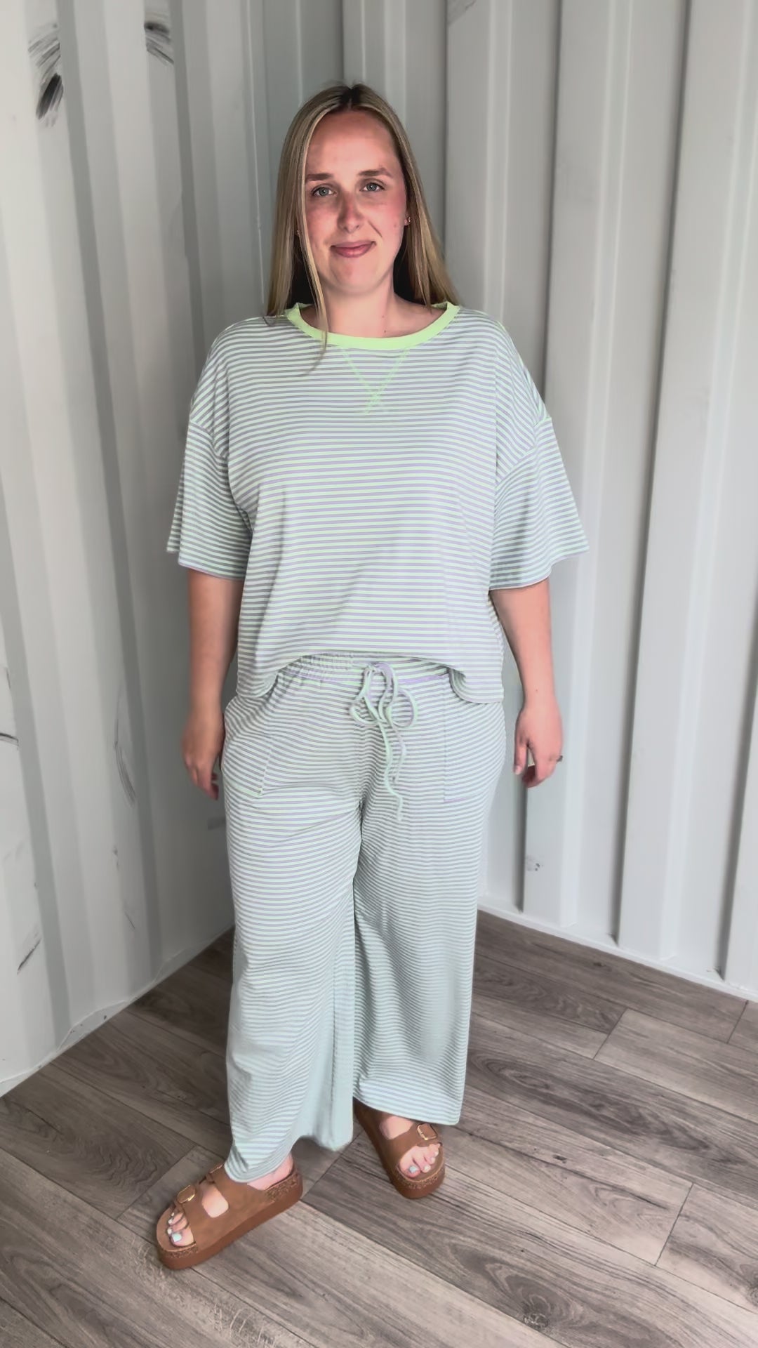 Anahi Striped Stretch Cotton Top and Pants Set- MINT/LILAC-FINAL SALE *S*
