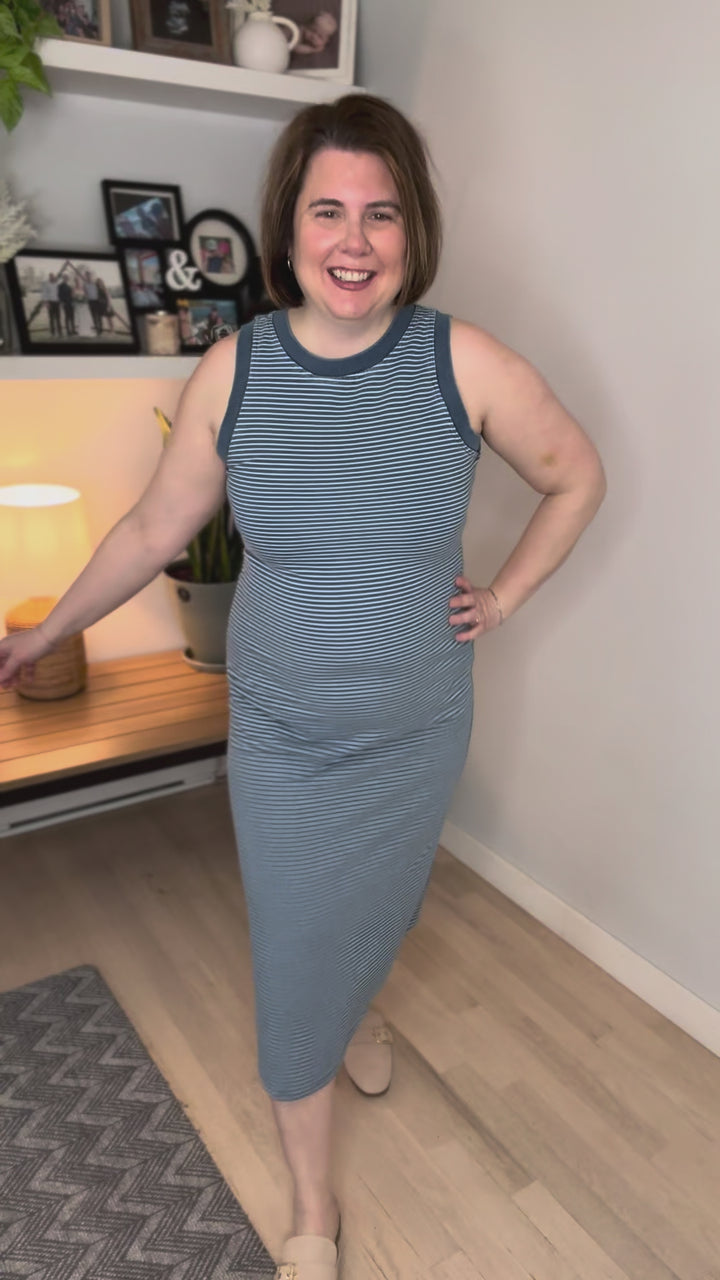 Florence Stripe Tank Knit Midi Dress- DENIM
