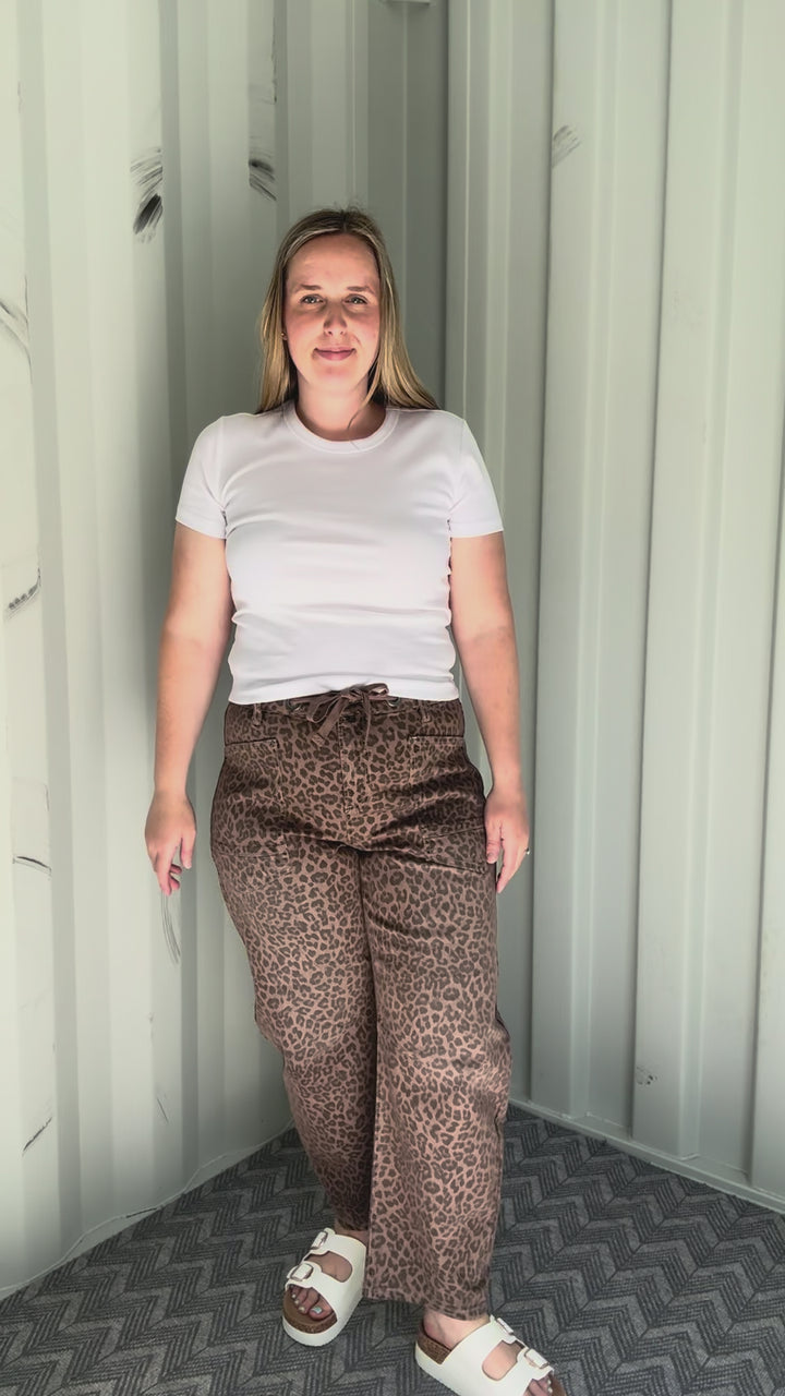 Risen Lupita Tie Waist Barrel Jeans- LEOPARD