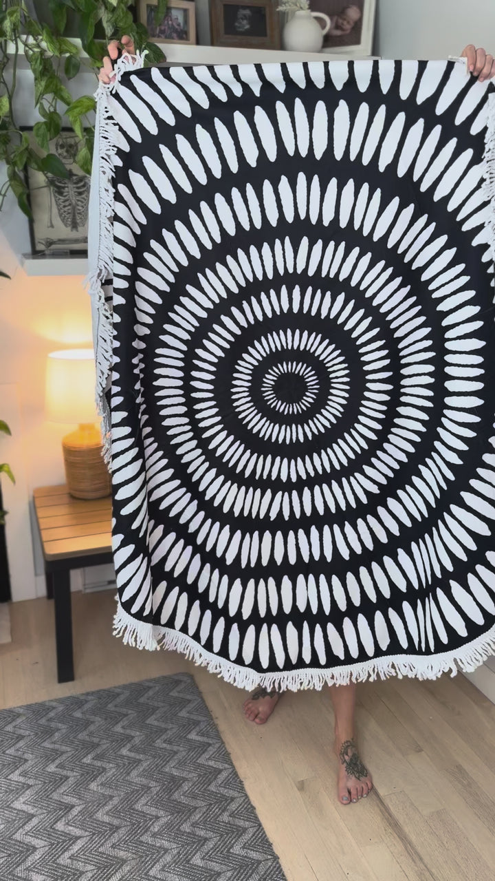 Beach Towel- BLACK AND WHITE SPIRAL