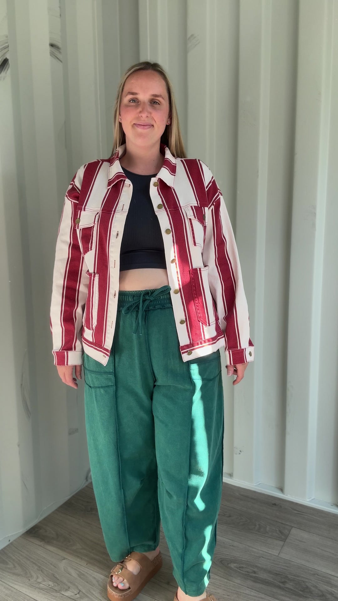 Jessie Vintage Striped Denim Jacket- RED