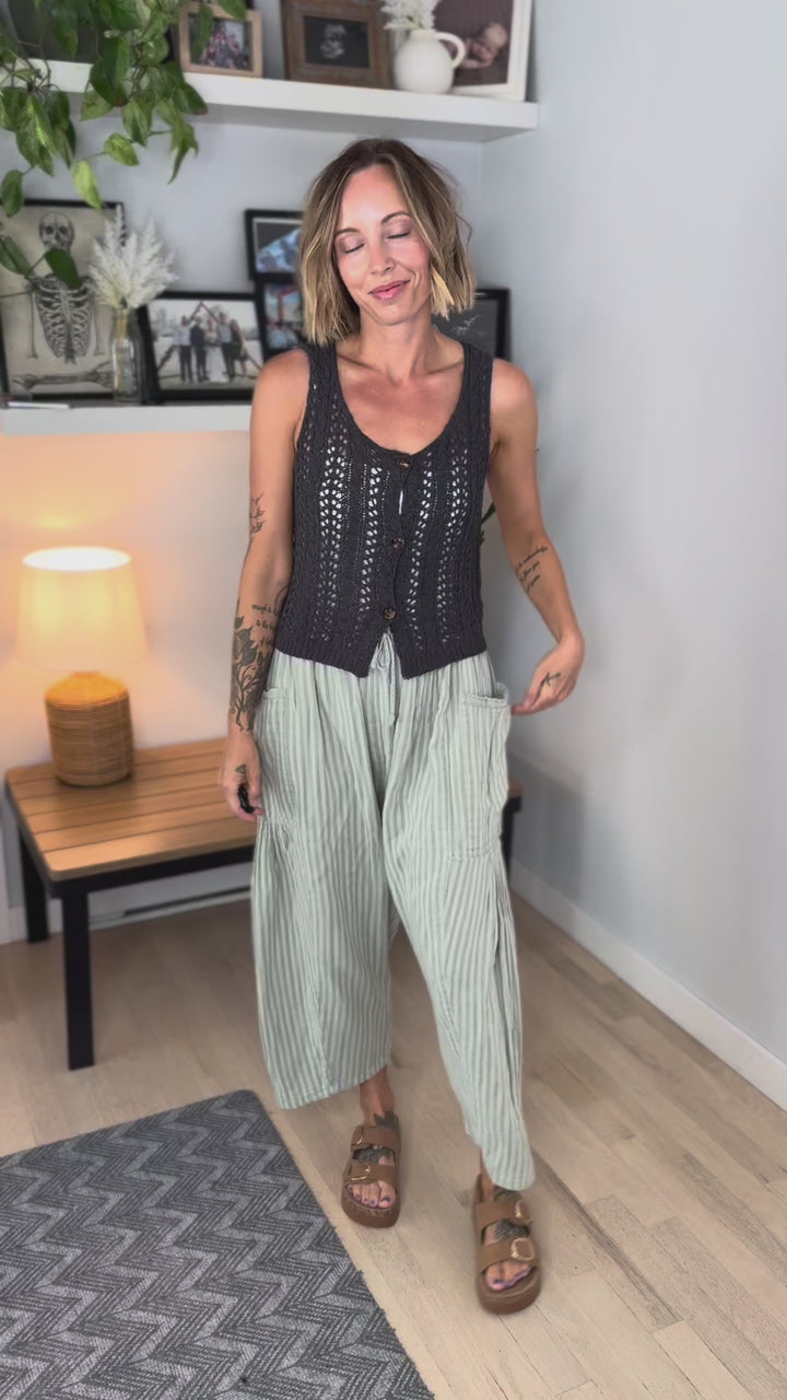Kesha Crochet Knit Button Front Top- DARK GREY
