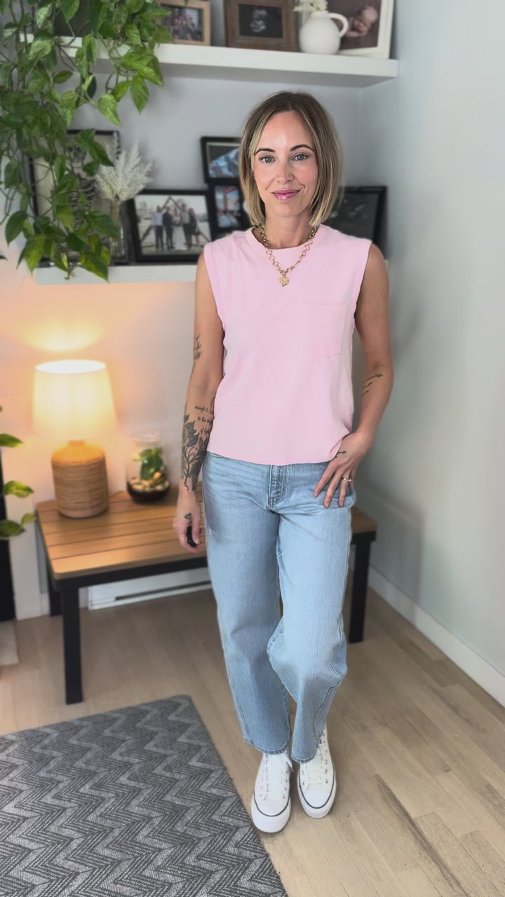 Zosia Cotton Pocket Tank- SOFT PINK