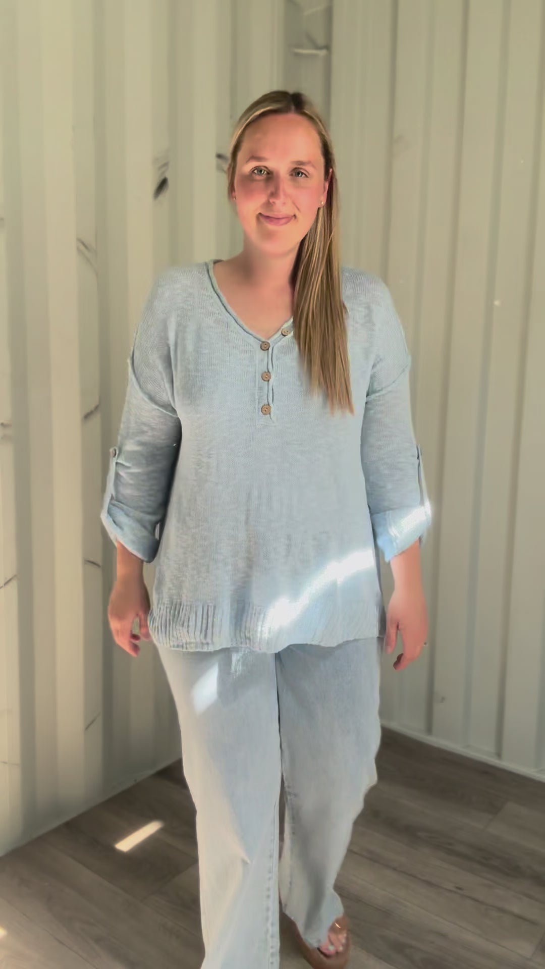 Kaia Henley Button Up Knit Sweater- BLUE