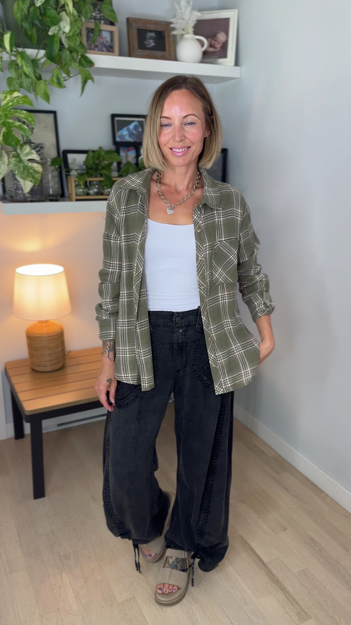 Edith Plaid Flannel Shirt- OLIVE