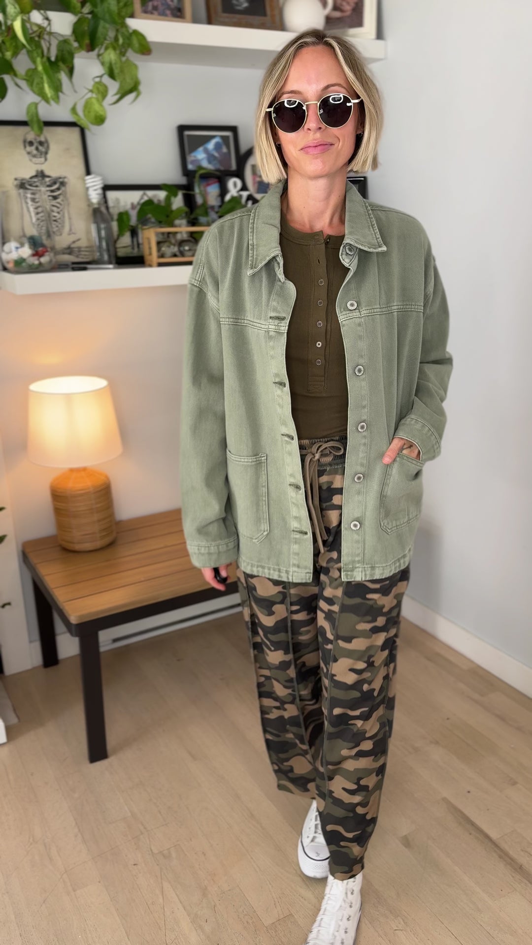 Grace Denim Button Up Jacket- OLIVE-FINAL SALE