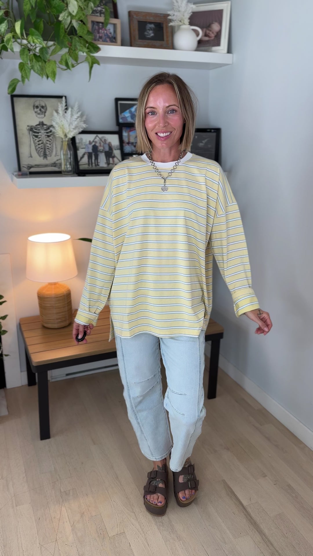 Jules Oversized Striped Pullover- BUTTER/WHITE