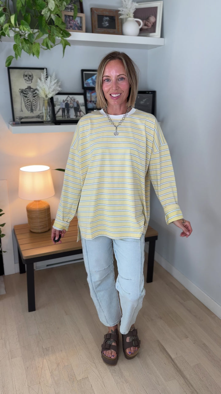 Jules Oversized Striped Pullover- BUTTER/WHITE