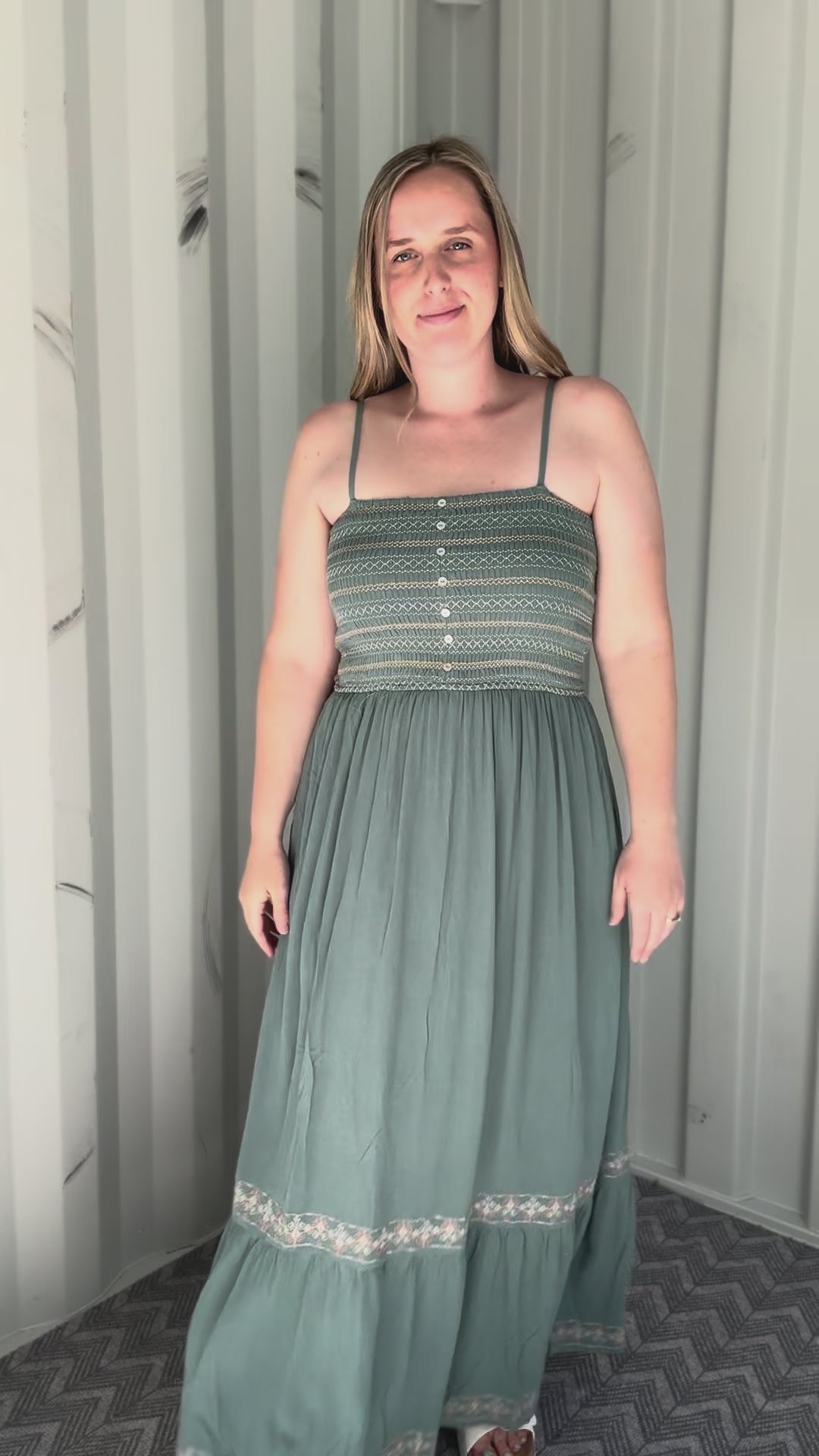 Ocean Pearl Smocked Maxi Dress- TEAL