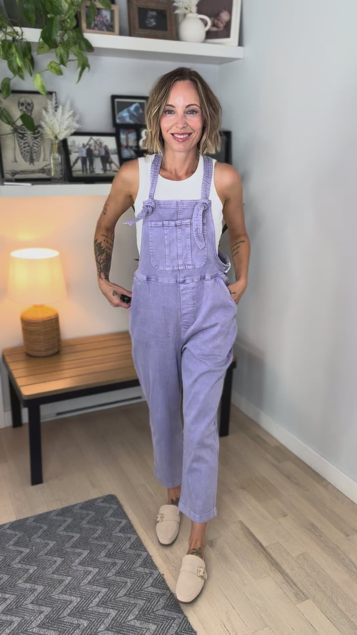 Story Washed Knot Strap Relaxed Fit Overalls- VIOLET-FINAL SALE
