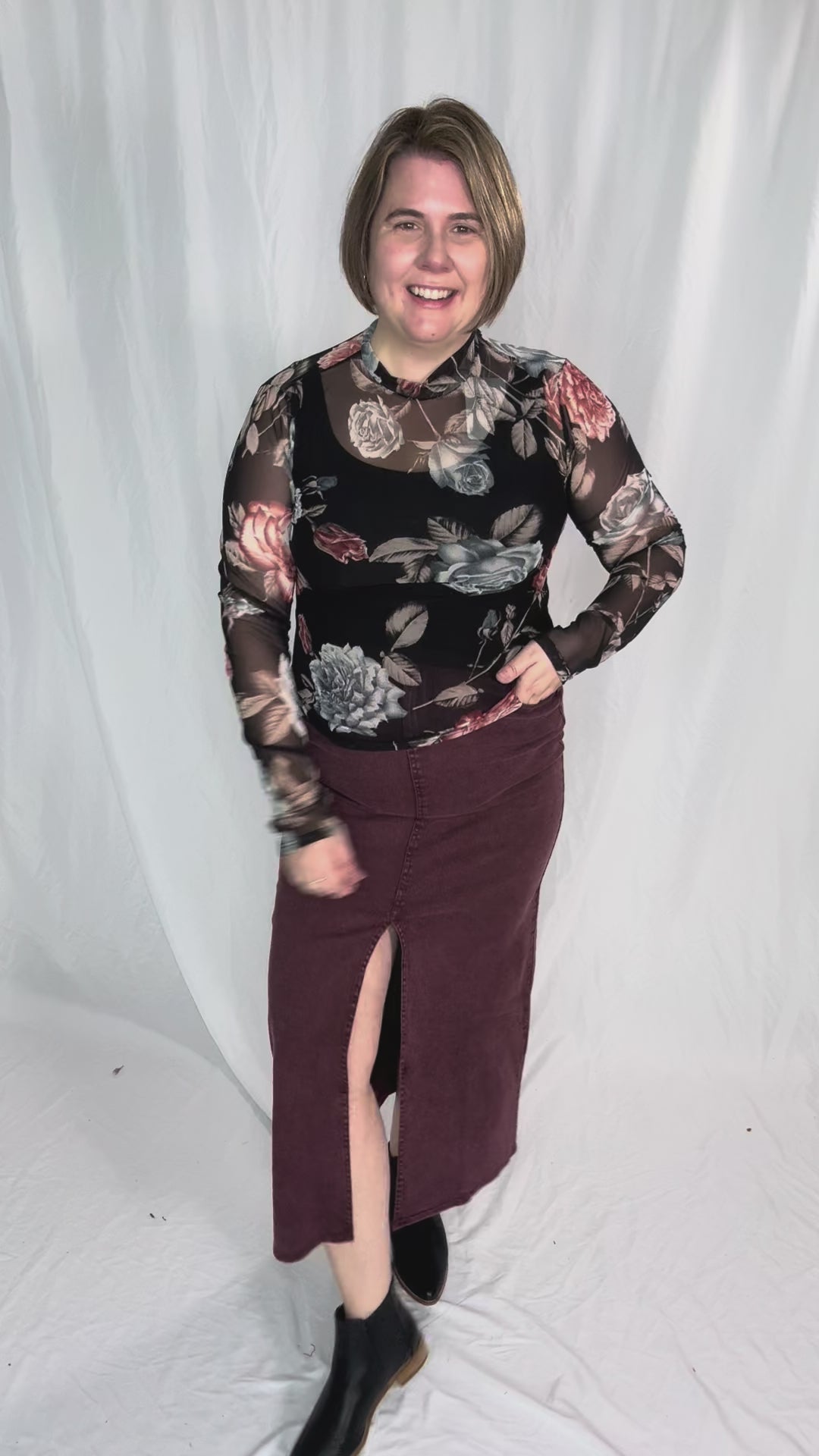 Matilda Elastic Waist Twill  Maxi Skirt- PLUM-FINAL SALE