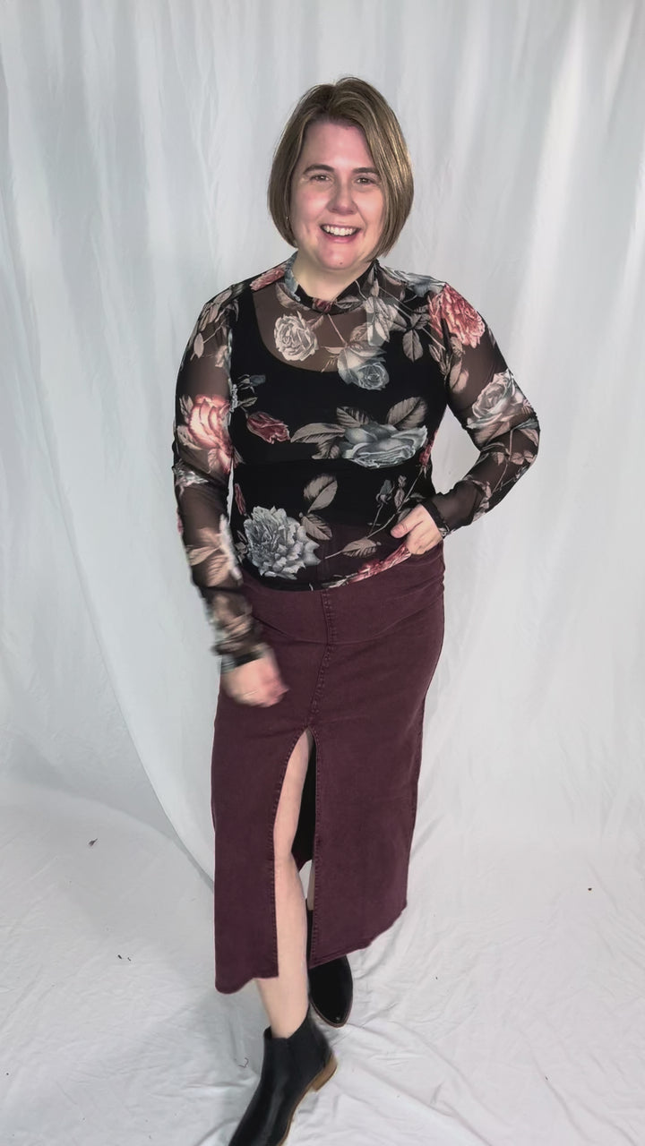 Matilda Elastic Waist Twill  Maxi Skirt- PLUM-FINAL SALE