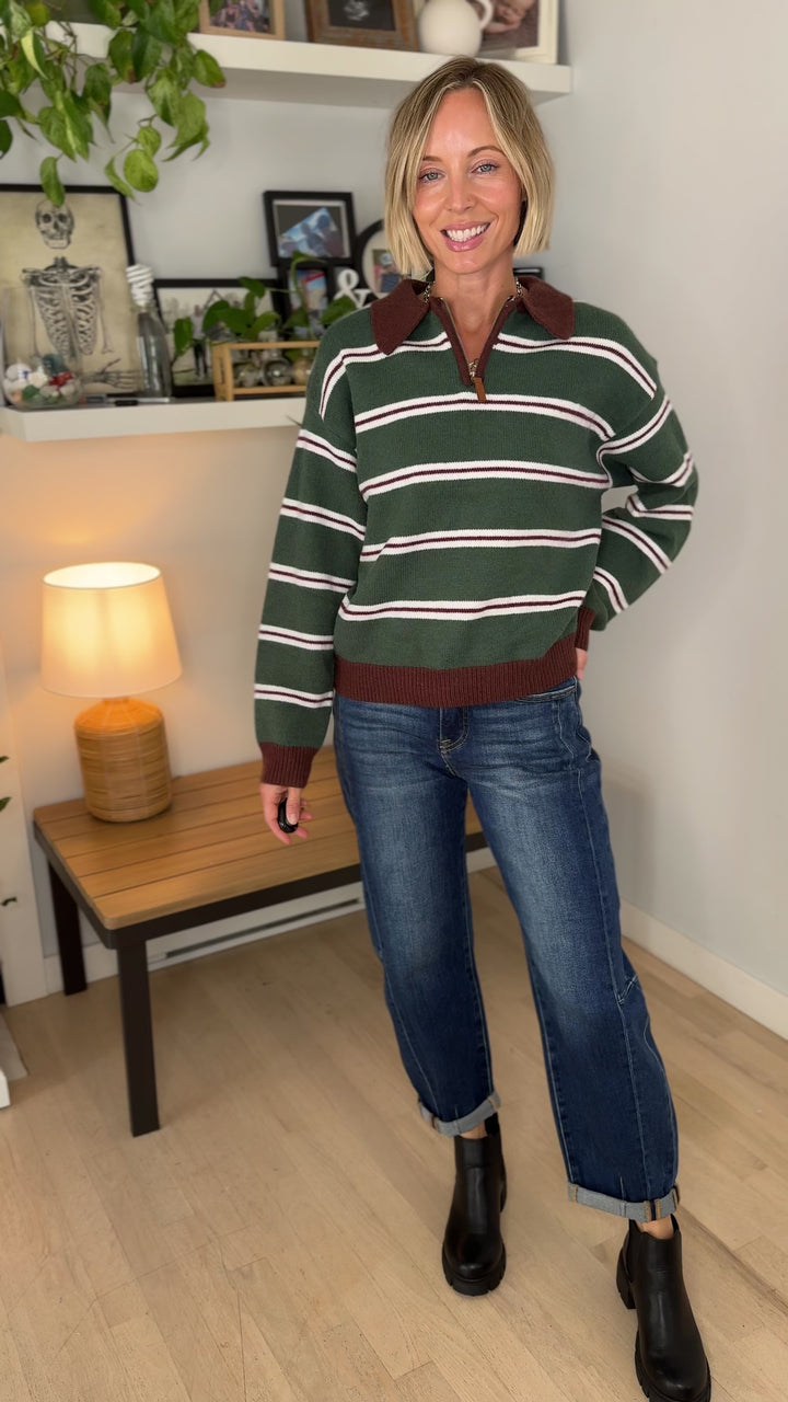 Hawthorn Polo 1/4 Zip Sweater- BROWN/GREEN-FINAL SALE *S*