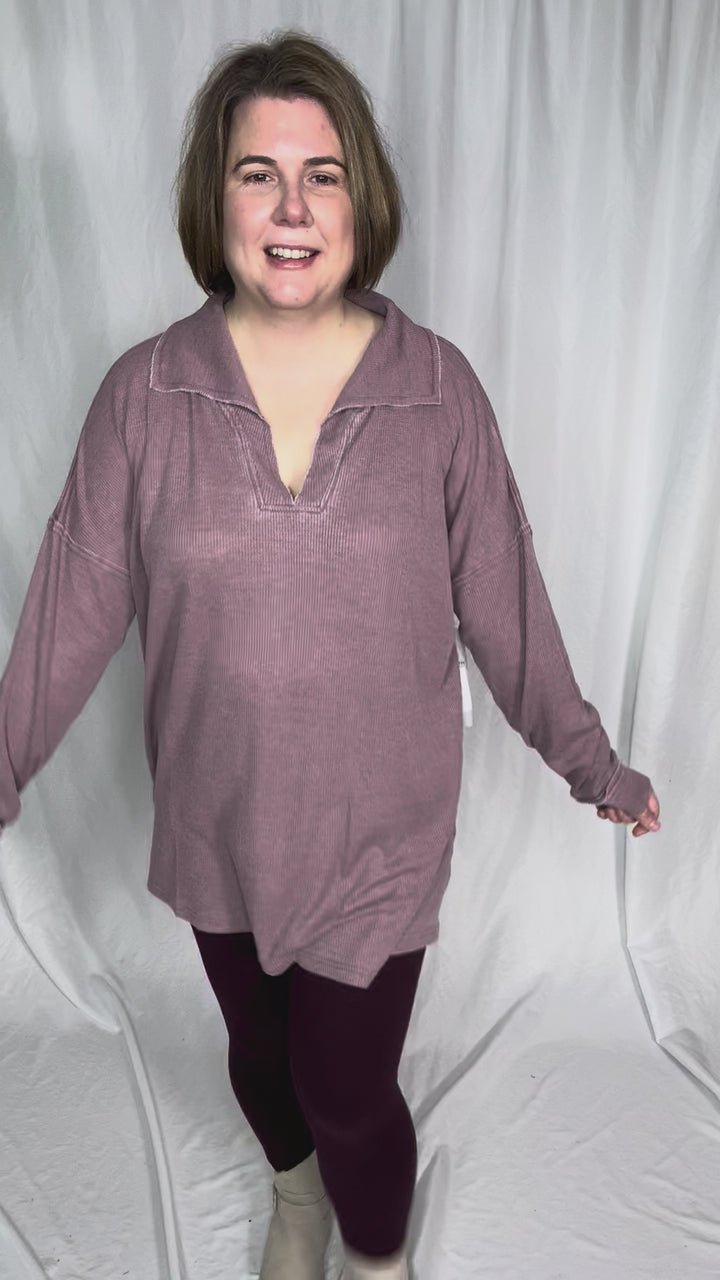 MONO B Arlen Cotton Blend Waffle Knit Oversized Long Sleeve- ROSE TAUPE-FINAL SALE