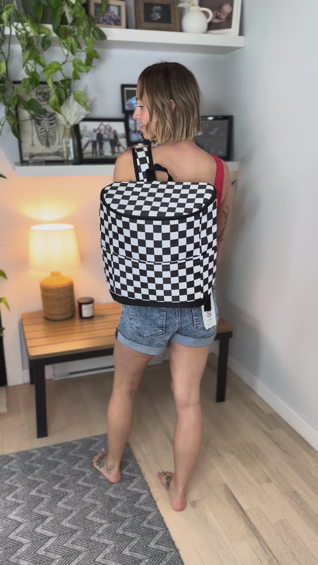 Cora Cooler Backpack- BLACK AND WHITE CHECKERED