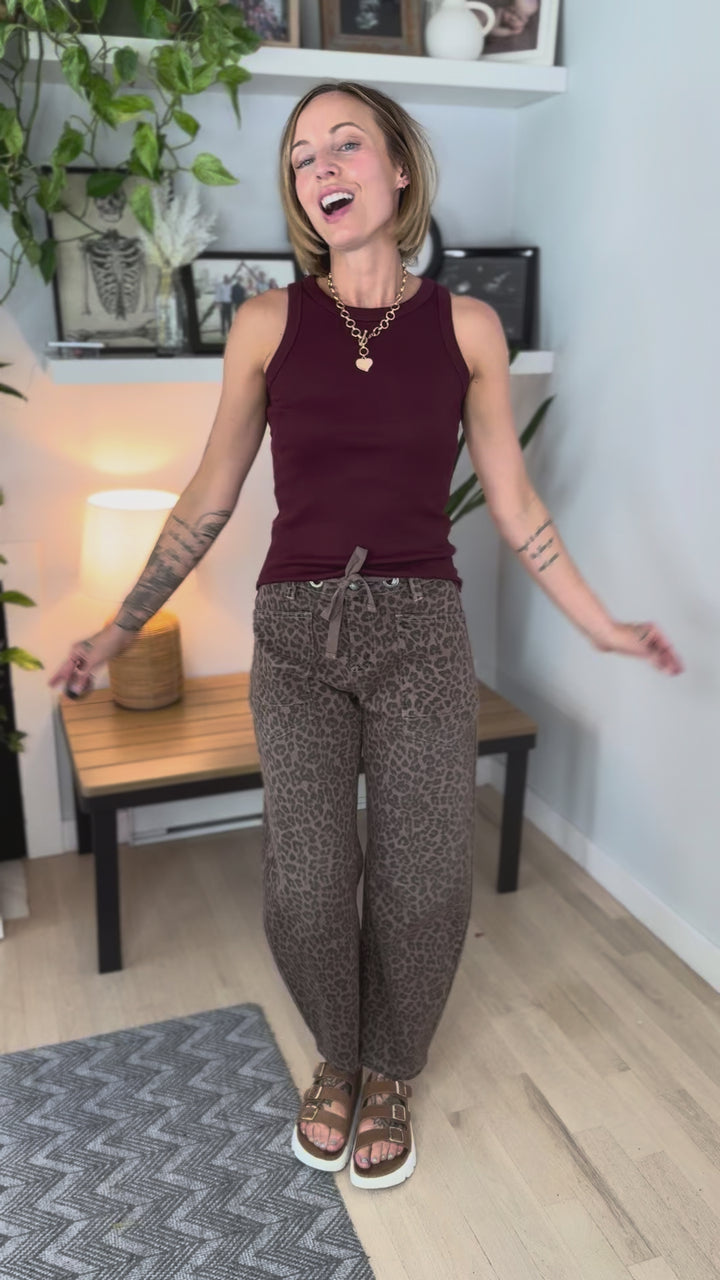 Risen Lupita Tie Waist Barrel Jeans- LEOPARD