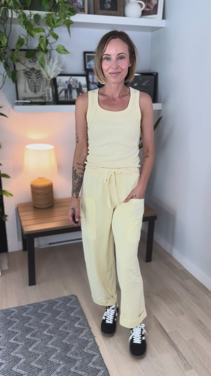 Sunlit Shore French Terry Top & Pant Set- LEMON