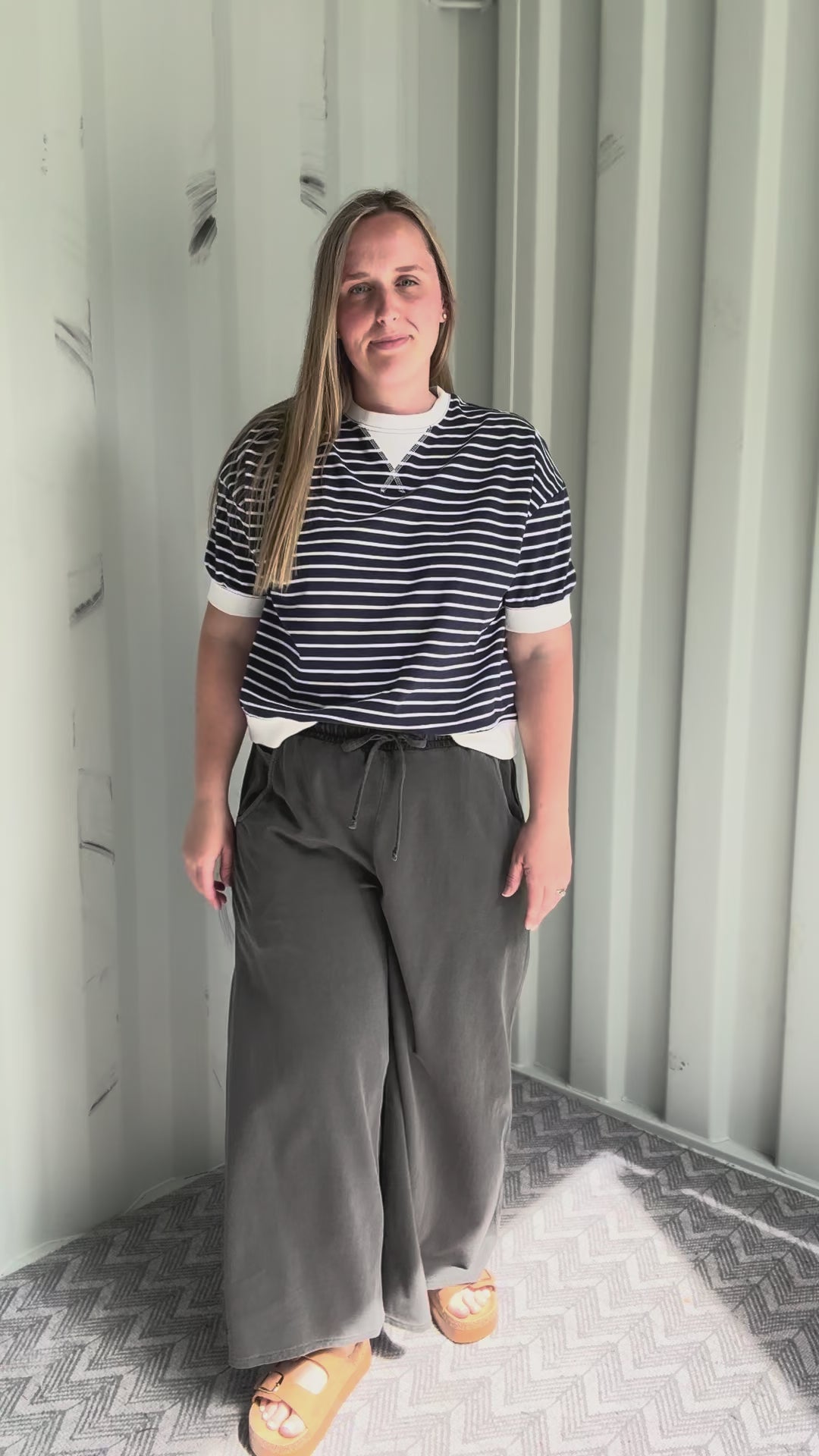 Santorini Stretch Cotton Stripe Short Sleeve- NAVY