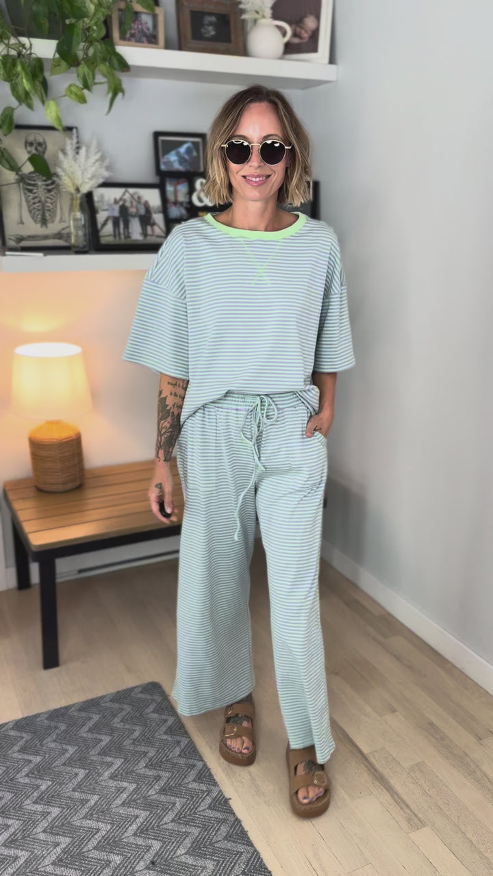 Anahi Striped Stretch Cotton Top and Pants Set- MINT/LILAC-FINAL SALE *S*