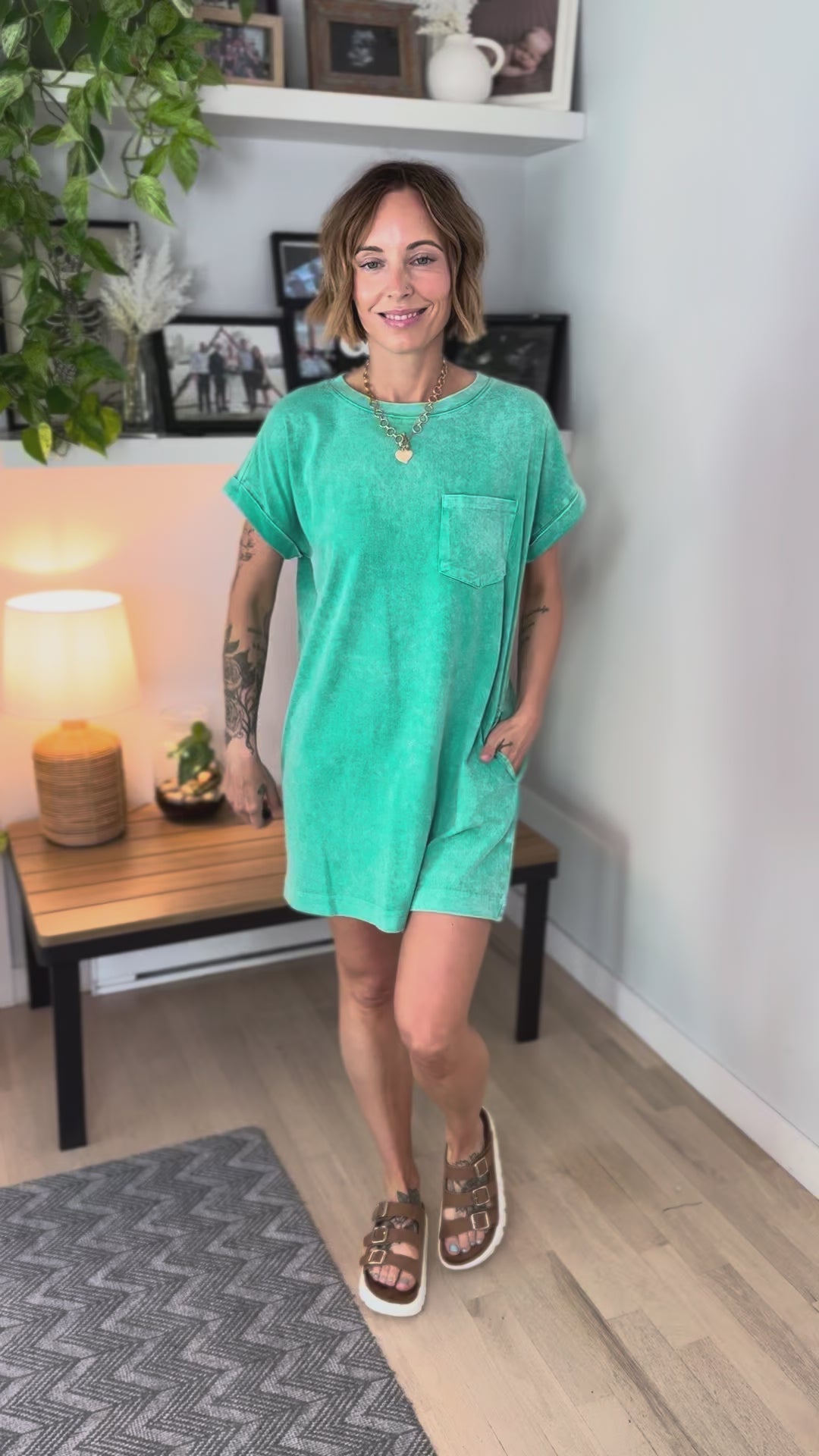 Scout Washed Cotton T-Shirt Dress- KELLY GREEN