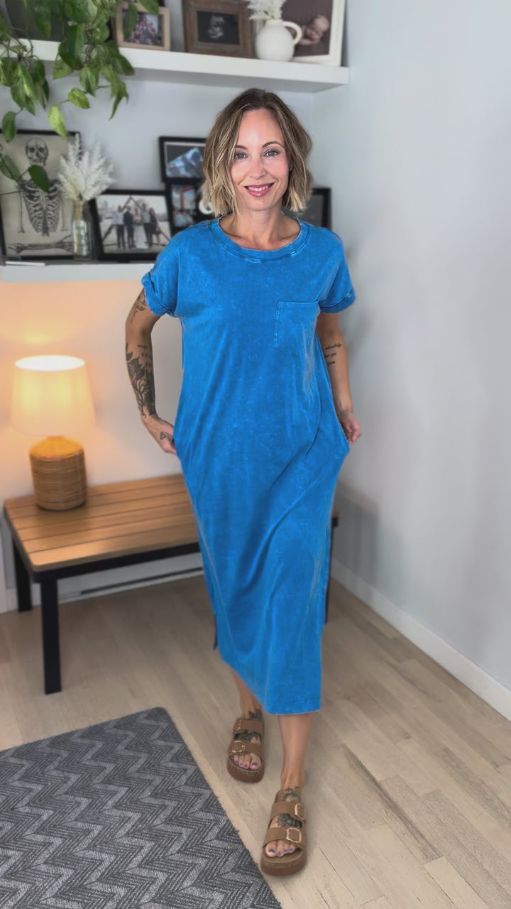 Northstar Washed Cotton Midi Dress- OCEAN BLUE-FINAL SALE