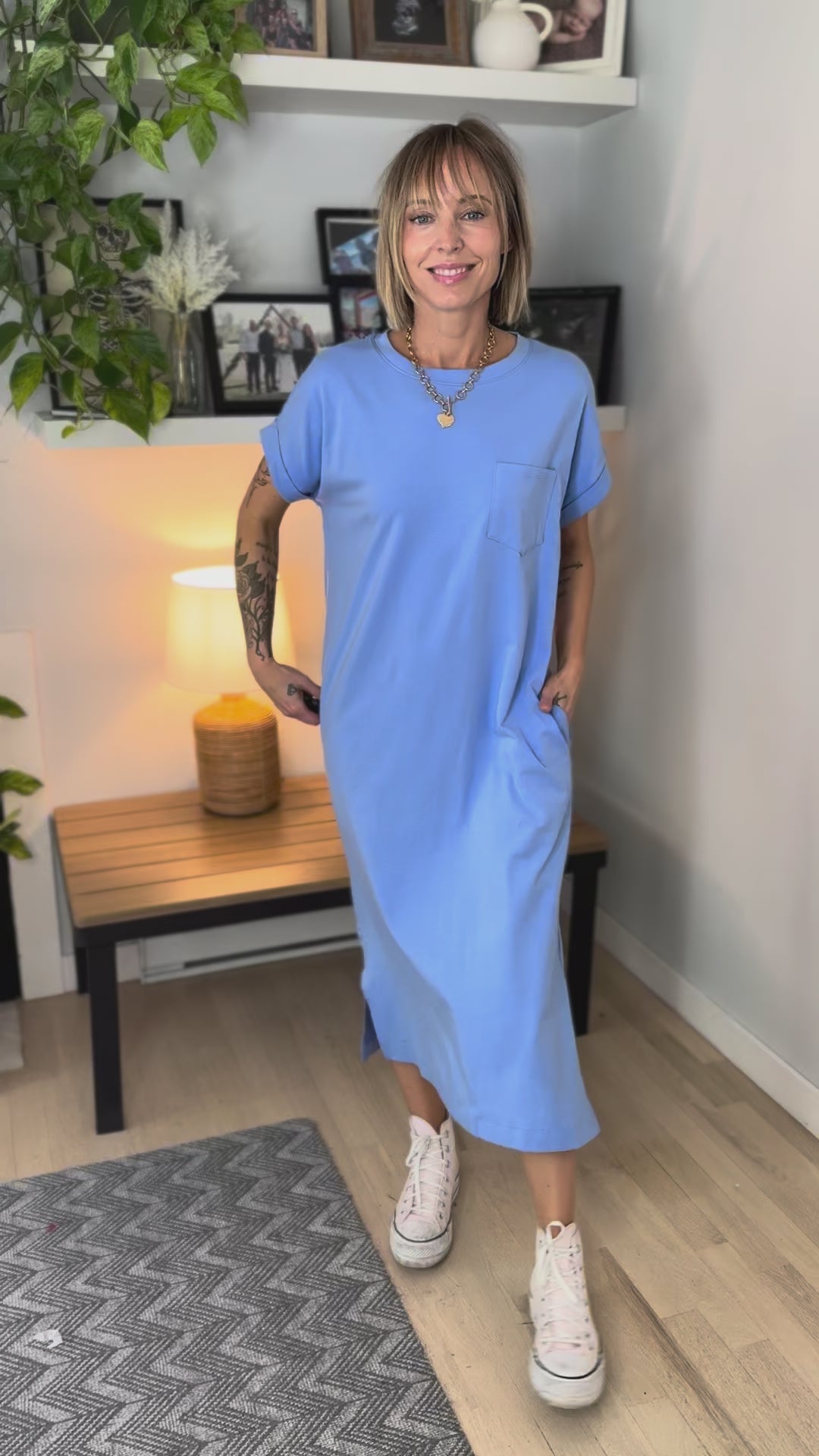 Yara Stretch Cotton Midi Dress- CORNFLOWER