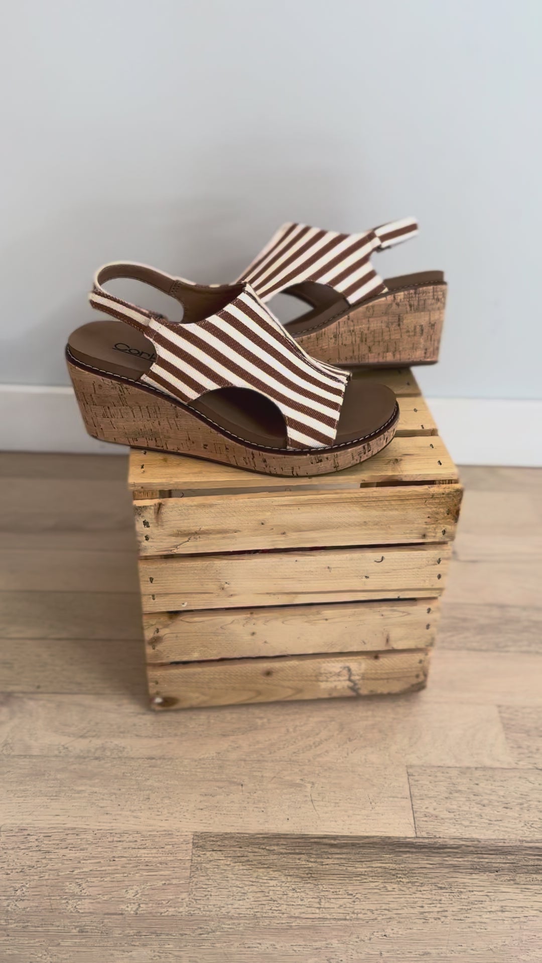 Corkys Miss Carley Comfort Wedge Sandal- TAN WHITE-FINAL SALE