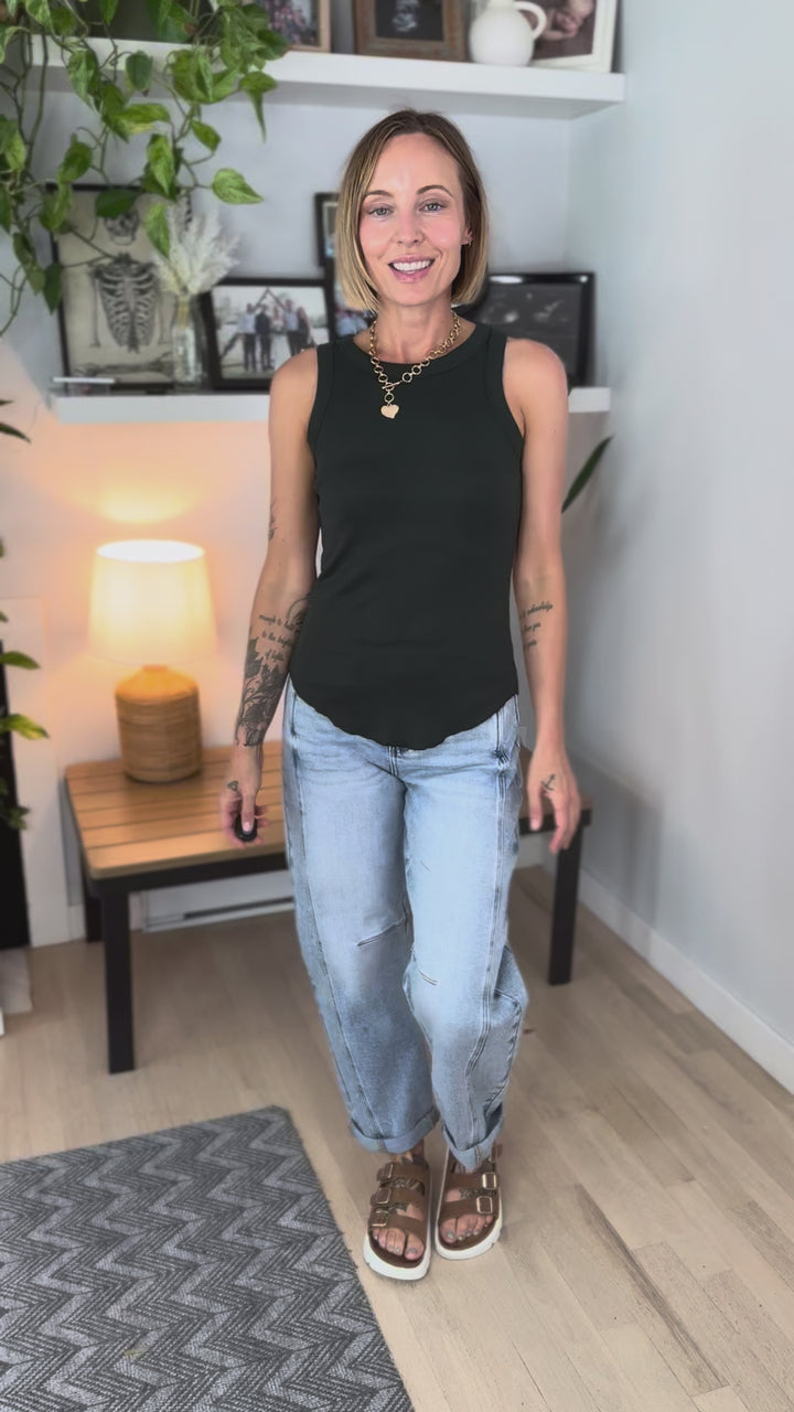Beth Ribbed Tank Top- HUNTER GREEN
