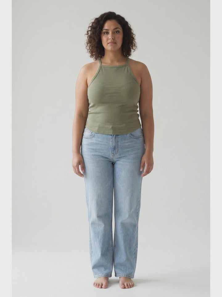 Virelle Washed Halter Tank- SAGE GREEN